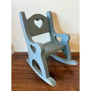 Vintage Blue Small Rocking Chair with Heart Cut Out Cottagecore Design
